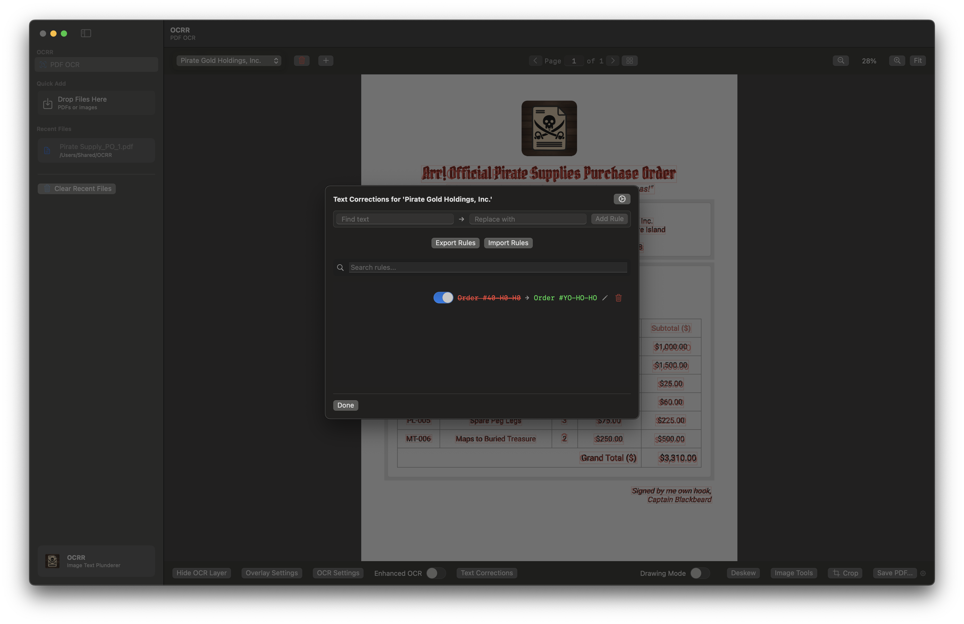 Correction Rules Editor
