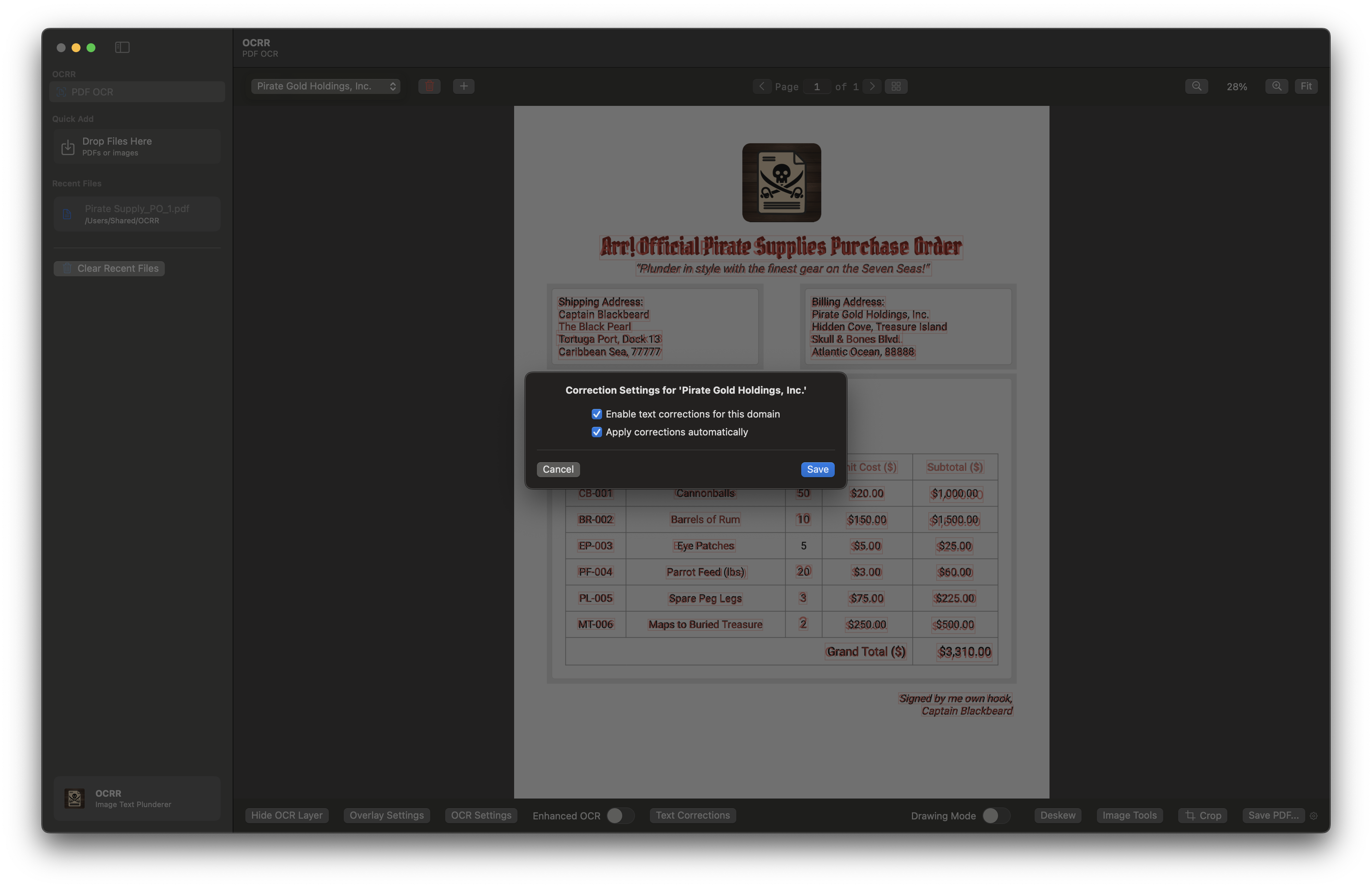 Correction Settings Dialog